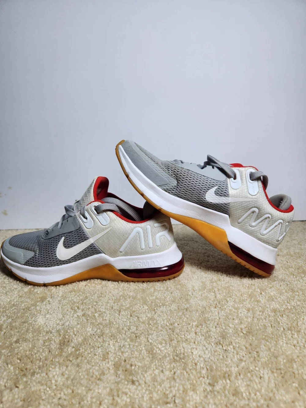 Nike Light Gray Mesh Sneakers with Gum Outsole and Coral Accents